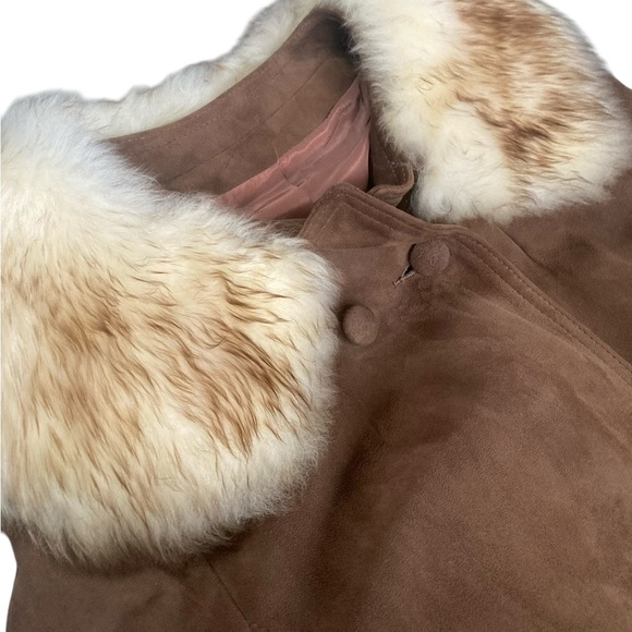 Penny Lane Style Real Suede Shearling Fur Vintage Coat Jacket Fits Women's 6 - Picture 2 of 7